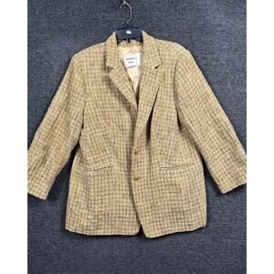 Weill Blazer Womens 16 Brown Wool Tweed Houndstooth Check Lined Jacket Coat